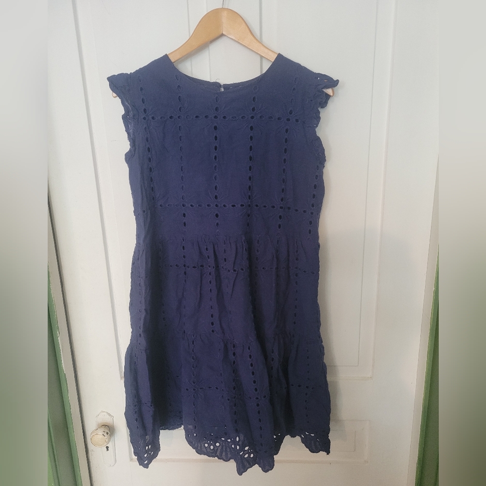 Elegant Navy Blue Eyelet Mini Dress